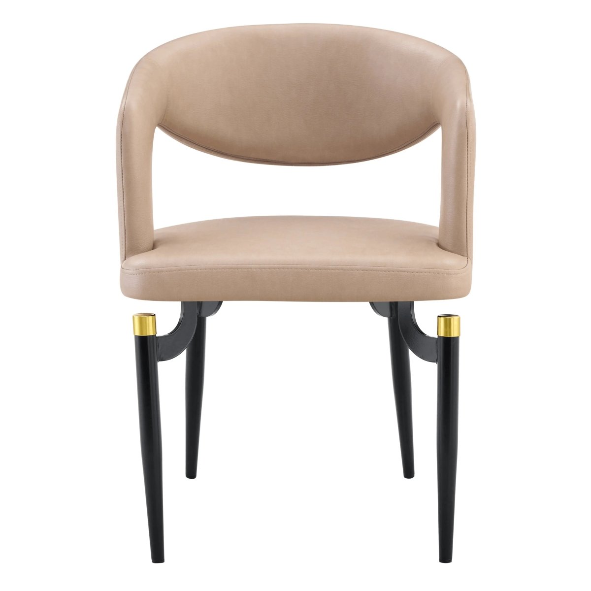 Entice Leather Dining Chair with Curved Open Back and Iron Legs Taupe Dining Chair Leisuremod