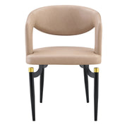 Entice Leather Dining Chair with Curved Open Back and Iron Legs Taupe Dining Chair Leisuremod