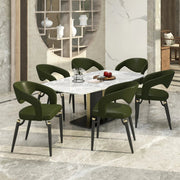 Entice Leather Dining Chair with Curved Open Back and Iron Legs Green Dining Chair Leisuremod