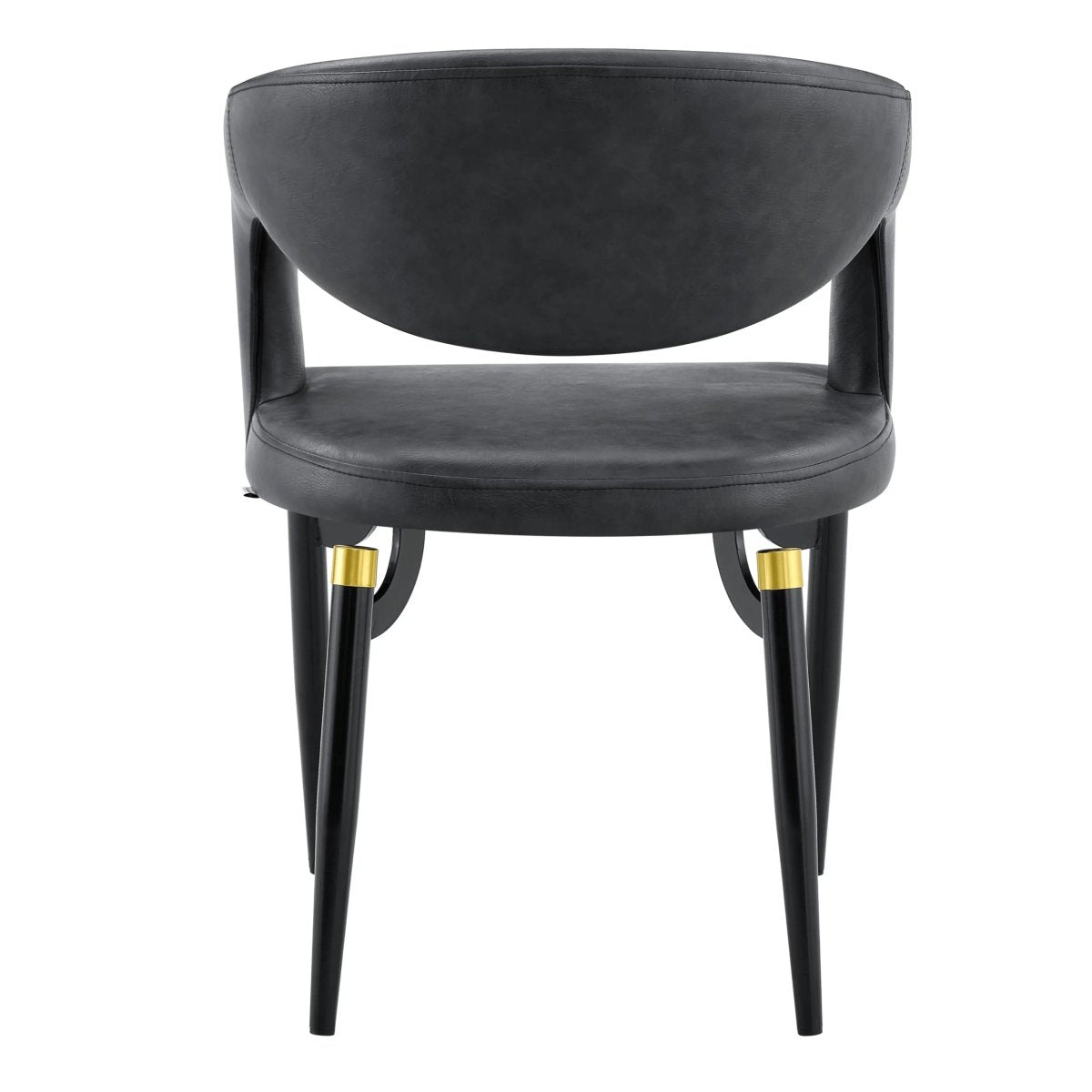 Entice Leather Dining Chair with Curved Open Back and Iron Legs Charcoal Black Dining Chair Leisuremod