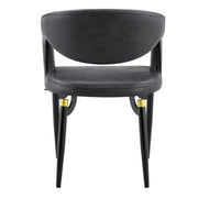 Entice Leather Dining Chair with Curved Open Back and Iron Legs Charcoal Black Dining Chair Leisuremod