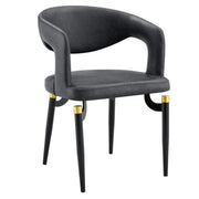 Entice Leather Dining Chair with Curved Open Back and Iron Legs Charcoal Black Dining Chair Leisuremod