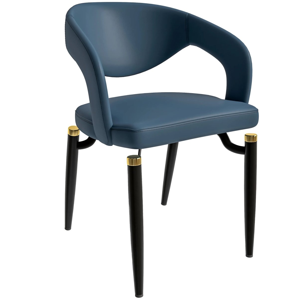 Entice Leather Dining Chair with Curved Open Back and Iron Legs Blue Dining Chair Leisuremod