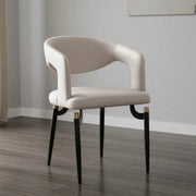 Entice Leather Dining Chair with Curved Open Back and Iron Legs Cream Dining Chair Leisuremod