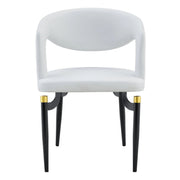 Entice Leather Dining Chair with Curved Open Back and Iron Legs White Dining Chair Leisuremod