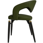 Entice Leather Dining Chair with Curved Open Back and Iron Legs Green Dining Chair Leisuremod