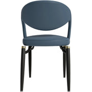 Entice Leather Dining Chair with Curved Open Back and Iron Legs Blue Dining Chair Leisuremod