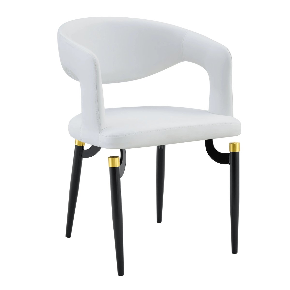 Entice Leather Dining Chair with Curved Open Back and Iron Legs White Dining Chair Leisuremod