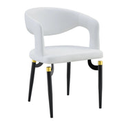 Entice Leather Dining Chair with Curved Open Back and Iron Legs White Dining Chair Leisuremod