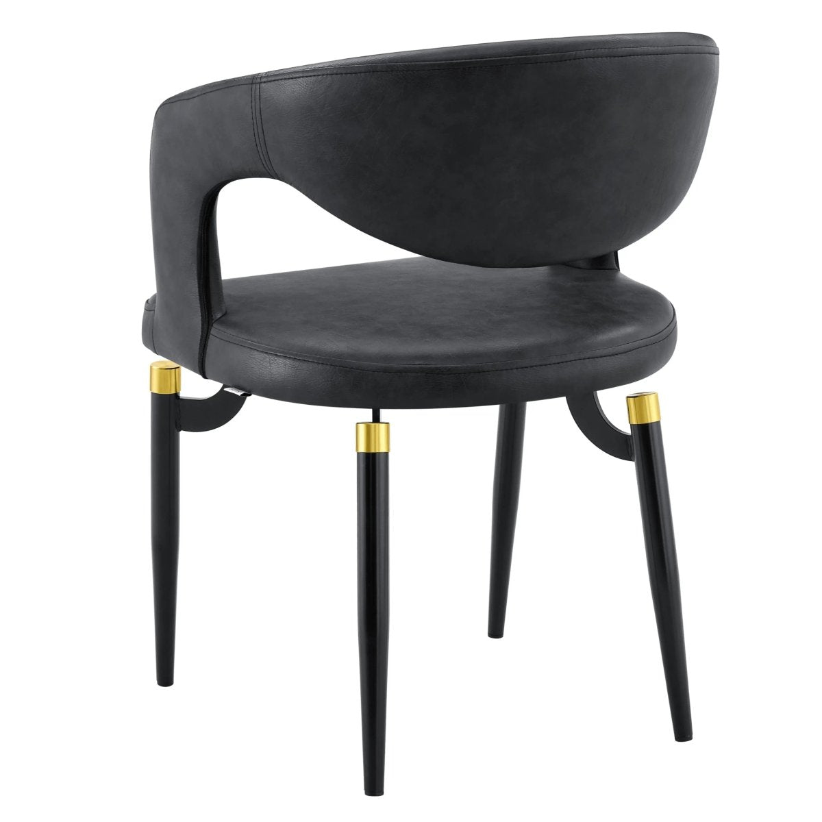 Entice Leather Dining Chair with Curved Open Back and Iron Legs Charcoal Black Dining Chair Leisuremod