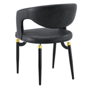 Entice Leather Dining Chair with Curved Open Back and Iron Legs Charcoal Black Dining Chair Leisuremod