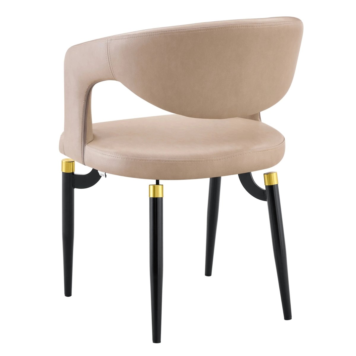 Entice Leather Dining Chair with Curved Open Back and Iron Legs Taupe Dining Chair Leisuremod