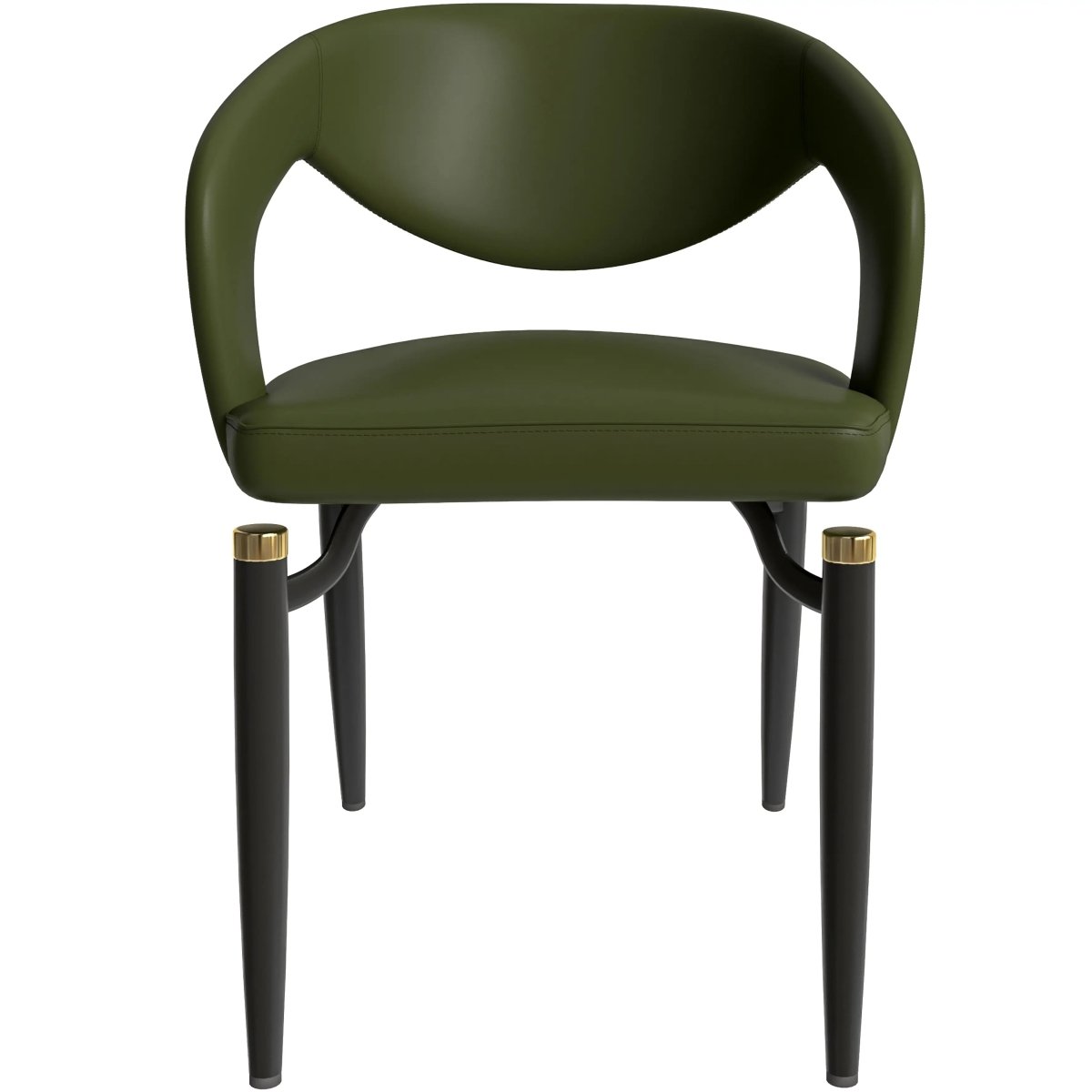 Entice Leather Dining Chair with Curved Open Back and Iron Legs Green Dining Chair Leisuremod