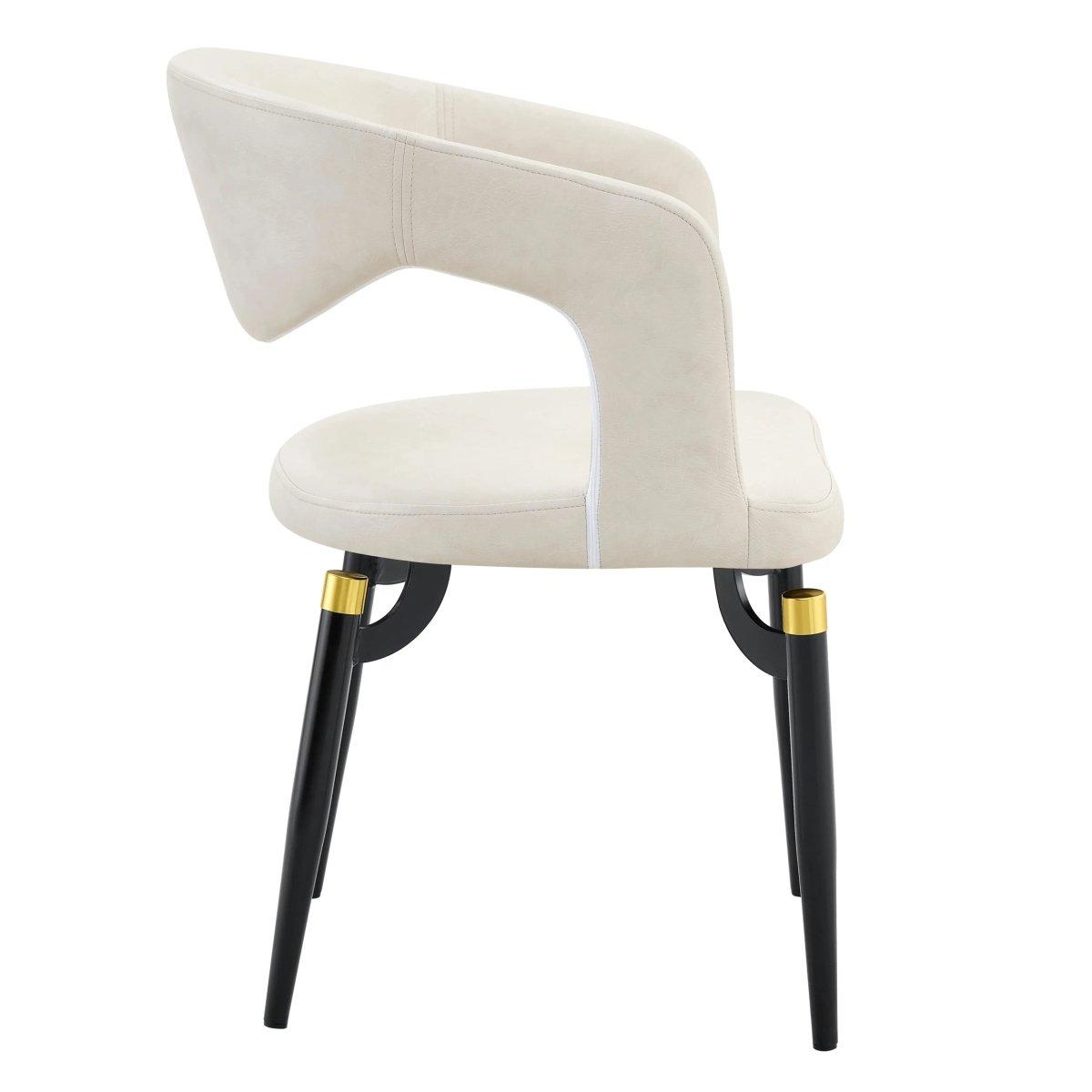 Entice Leather Dining Chair with Curved Open Back and Iron Legs Cream Dining Chair Leisuremod