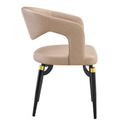 Entice Leather Dining Chair with Curved Open Back and Iron Legs Taupe Dining Chair Leisuremod