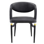 Entice Leather Dining Chair with Curved Open Back and Iron Legs Charcoal Black Dining Chair Leisuremod