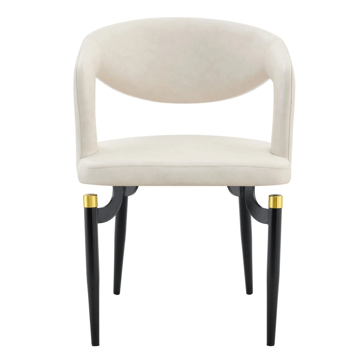 Entice Leather Dining Chair with Curved Open Back and Iron Legs Cream Dining Chair Leisuremod