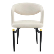 Entice Leather Dining Chair with Curved Open Back and Iron Legs Cream Dining Chair Leisuremod