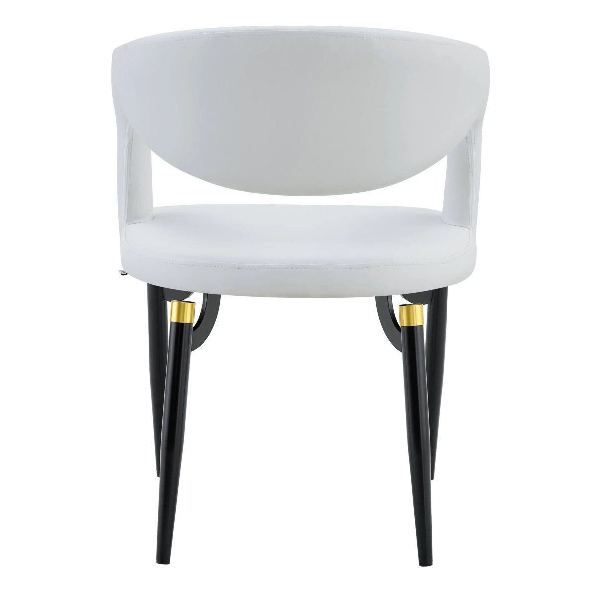 Entice Leather Dining Chair with Curved Open Back and Iron Legs White Dining Chair Leisuremod