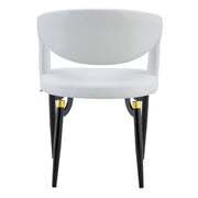 Entice Leather Dining Chair with Curved Open Back and Iron Legs White Dining Chair Leisuremod