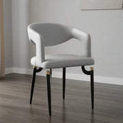 Entice Leather Dining Chair with Curved Open Back and Iron Legs White Dining Chair Leisuremod