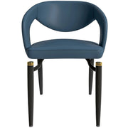 Entice Leather Dining Chair with Curved Open Back and Iron Legs Blue Dining Chair Leisuremod