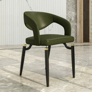 Entice Leather Dining Chair with Curved Open Back and Iron Legs Green Dining Chair Leisuremod