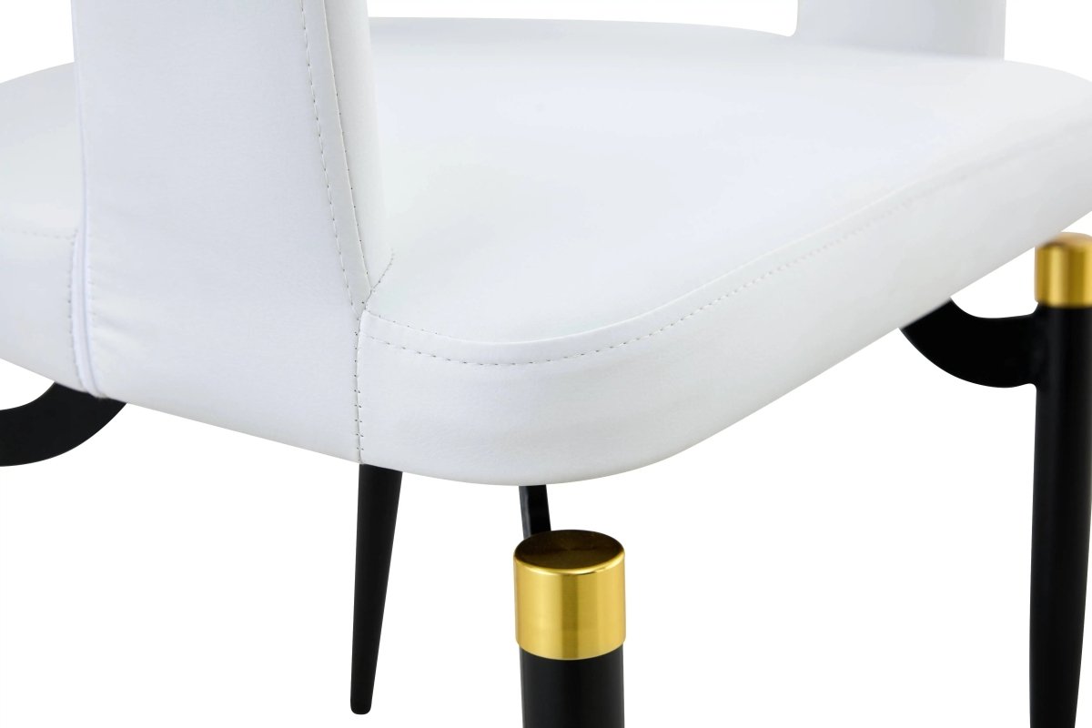 Entice Leather Dining Chair with Curved Open Back and Iron Legs White Dining Chair Leisuremod