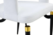 Entice Leather Dining Chair with Curved Open Back and Iron Legs White Dining Chair Leisuremod