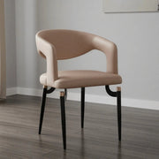 Entice Leather Dining Chair with Curved Open Back and Iron Legs Taupe Dining Chair Leisuremod