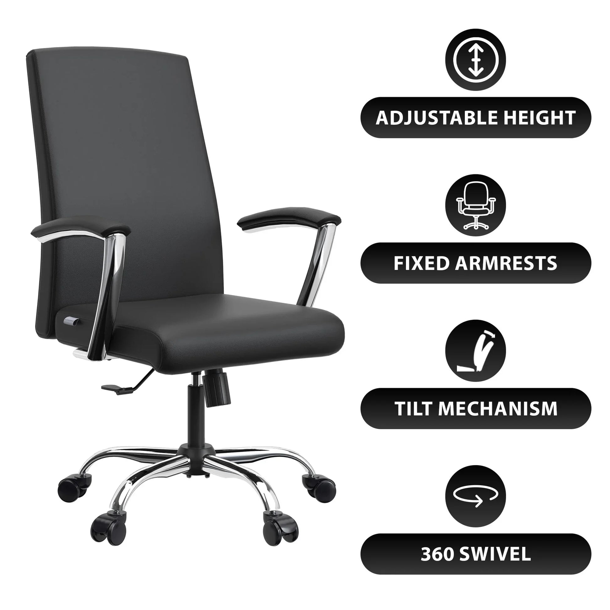 Evander Modern Swivel Office Chair in Faux Leather with Adjustable Height and Silver Frame - Elax Furniture