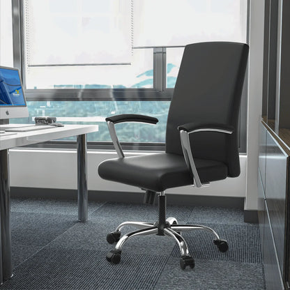 Evander Modern Swivel Office Chair in Faux Leather with Adjustable Height and Silver Frame - Elax Furniture