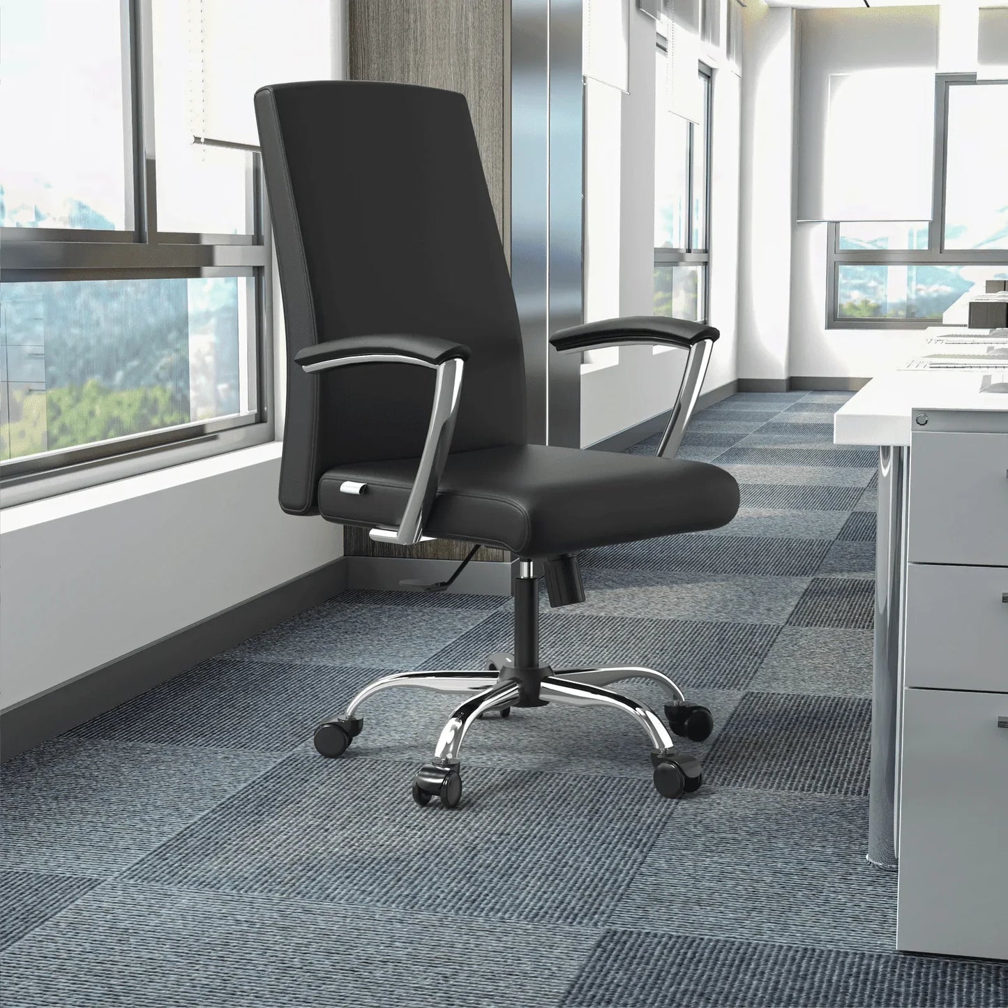 Evander Modern Swivel Office Chair in Faux Leather with Adjustable Height and Silver Frame - Elax Furniture