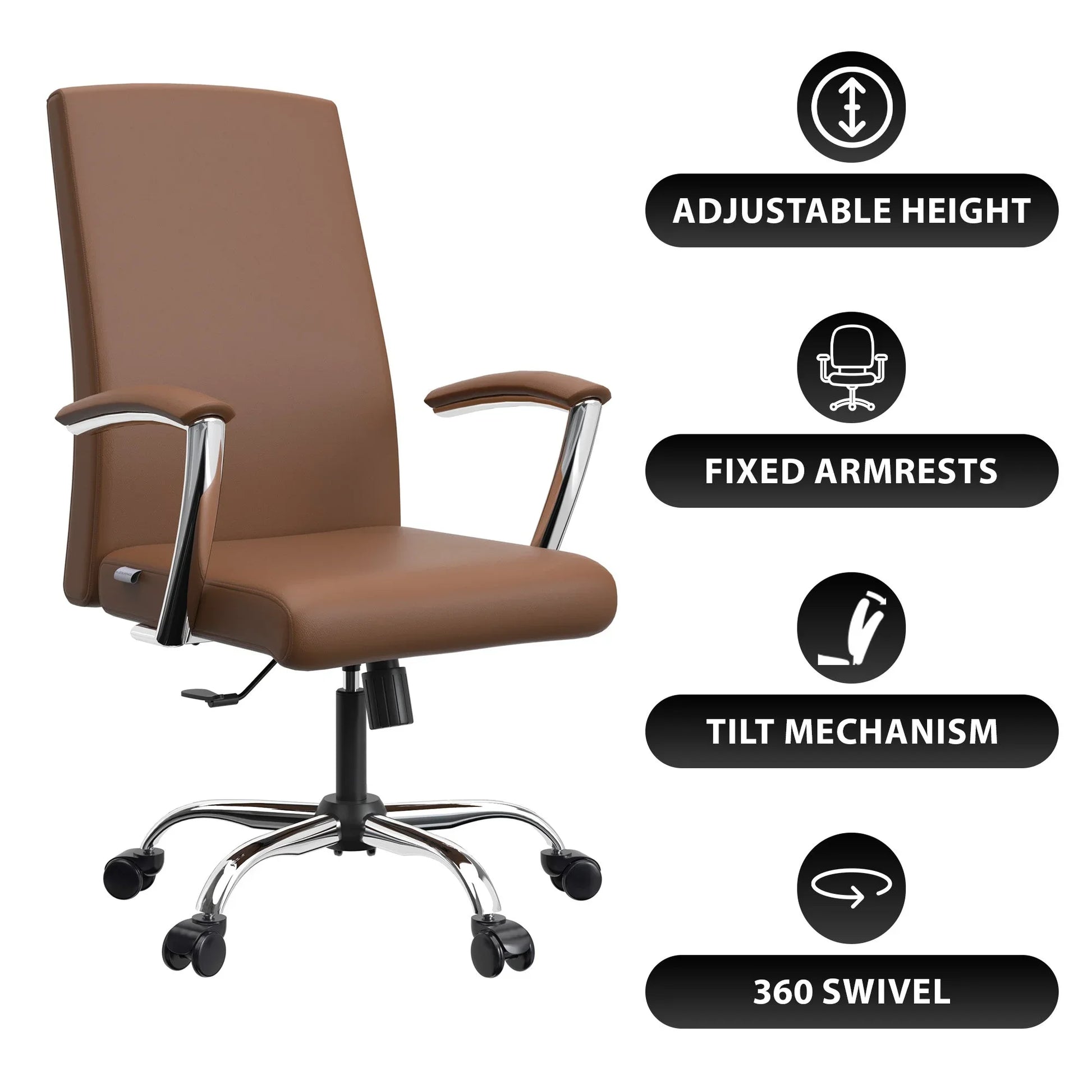 Evander Modern Swivel Office Chair in Faux Leather with Adjustable Height and Silver Frame - Elax Furniture
