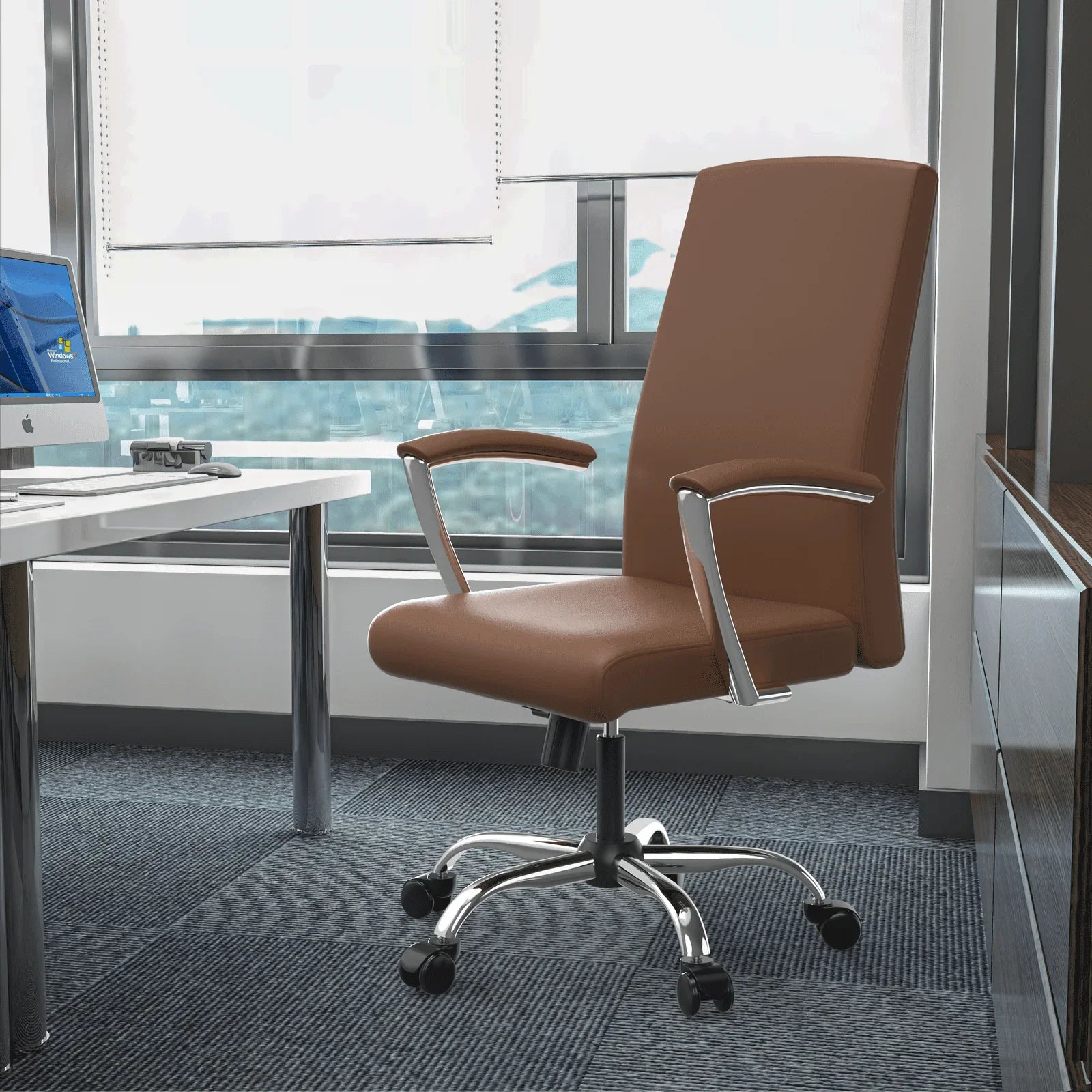 Evander Modern Swivel Office Chair in Faux Leather with Adjustable Height and Silver Frame - Elax Furniture