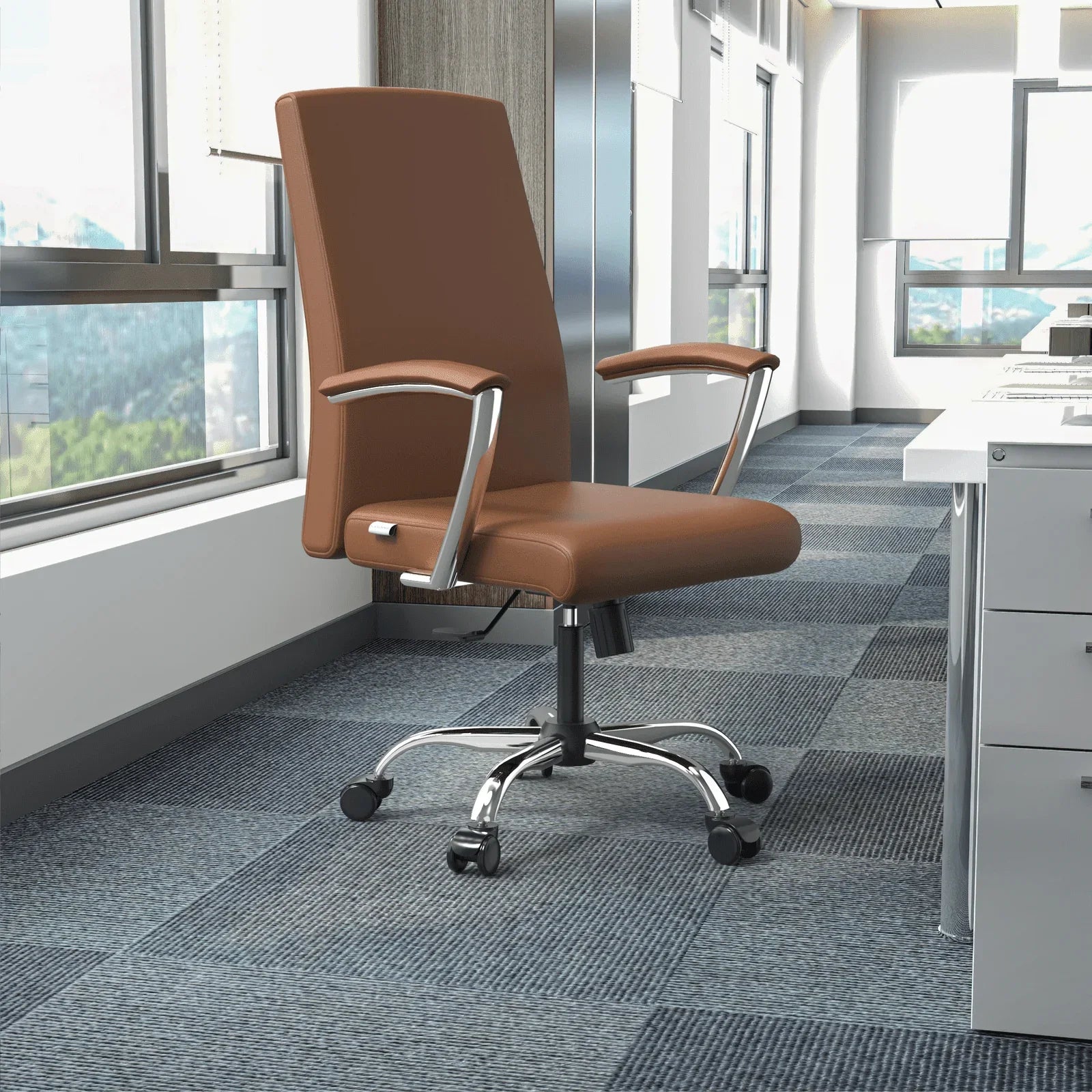 Evander Modern Swivel Office Chair in Faux Leather with Adjustable Height and Silver Frame - Elax Furniture