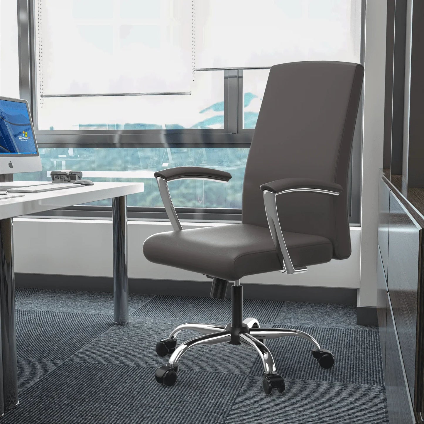 Evander Modern Swivel Office Chair in Faux Leather with Adjustable Height and Silver Frame - Elax Furniture