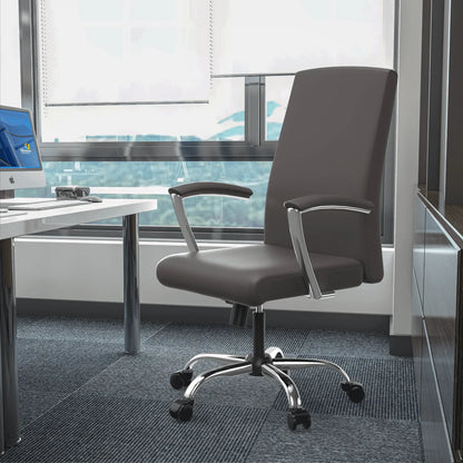 Evander Modern Swivel Office Chair in Faux Leather with Adjustable Height and Silver Frame - Elax Furniture