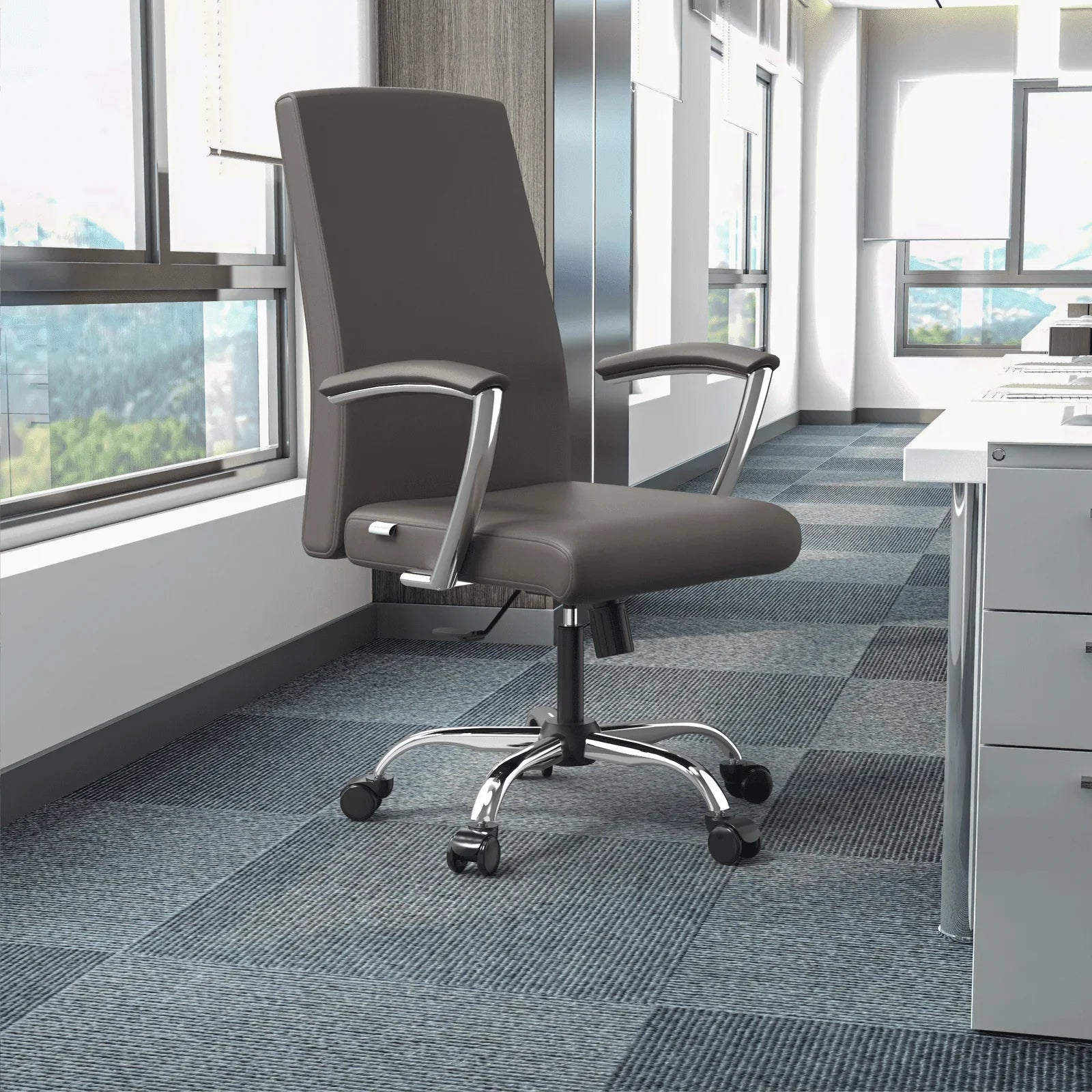 Evander Modern Swivel Office Chair in Faux Leather with Adjustable Height and Silver Frame - Elax Furniture