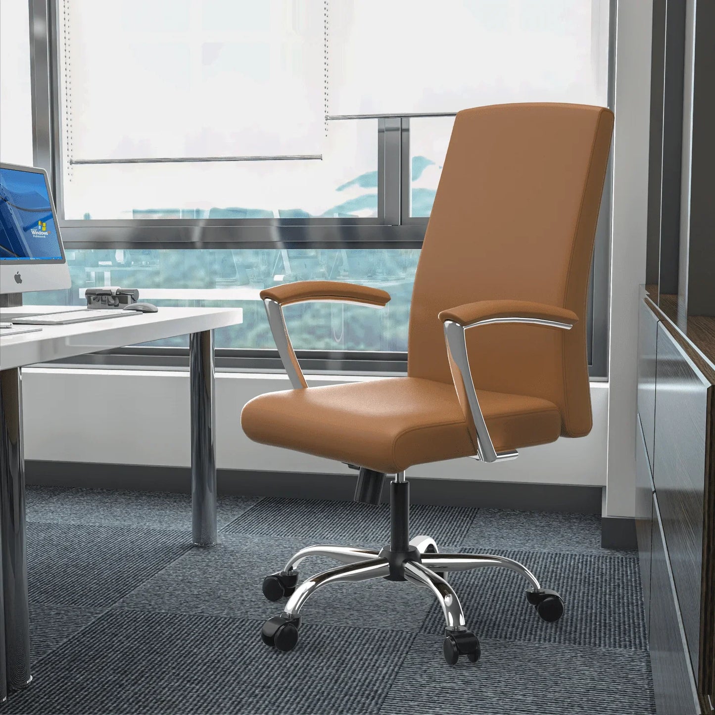 Evander Modern Swivel Office Chair in Faux Leather with Adjustable Height and Silver Frame - Elax Furniture