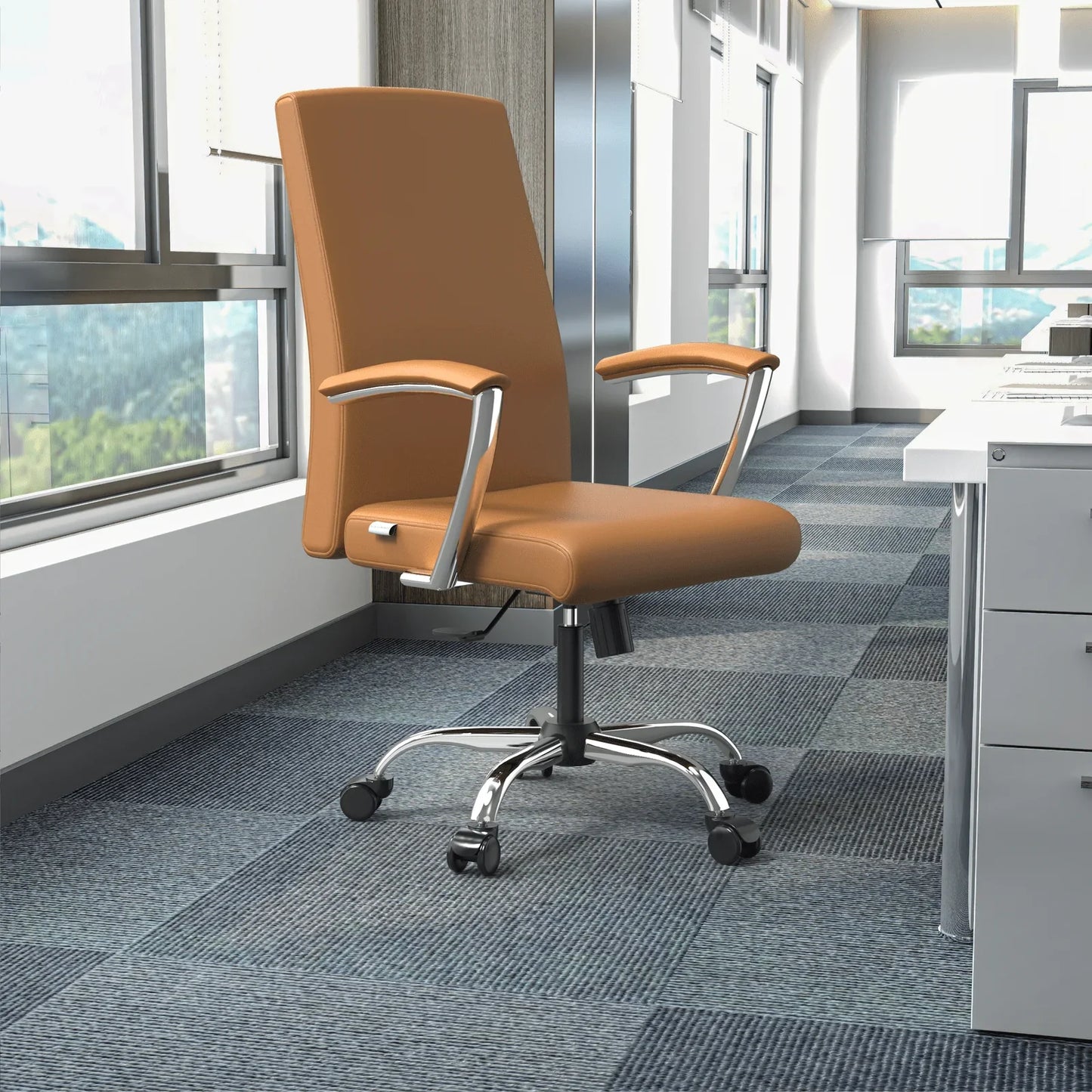 Evander Modern Swivel Office Chair in Faux Leather with Adjustable Height and Silver Frame - Elax Furniture