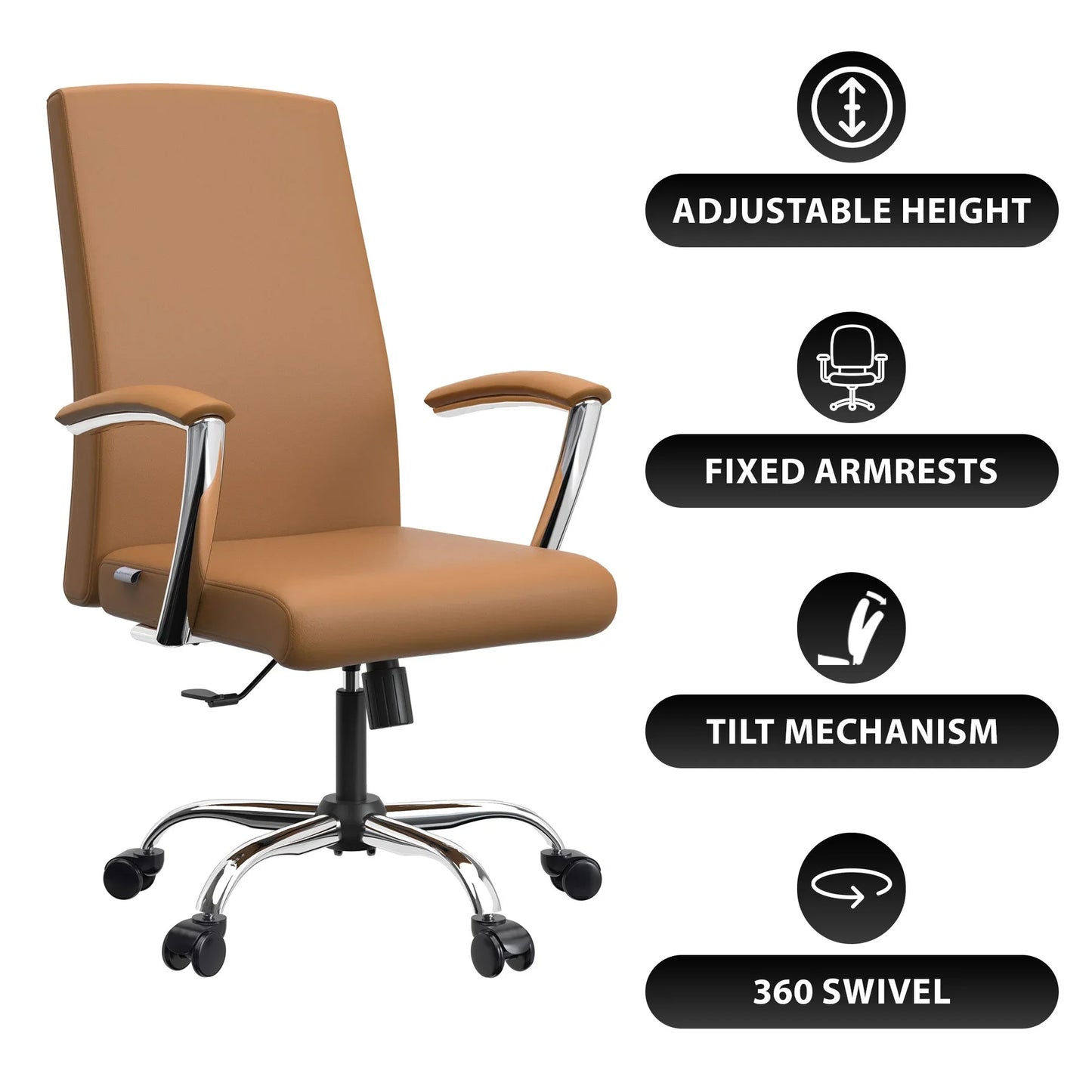 Evander Modern Swivel Office Chair in Faux Leather with Adjustable Height and Silver Frame - Elax Furniture