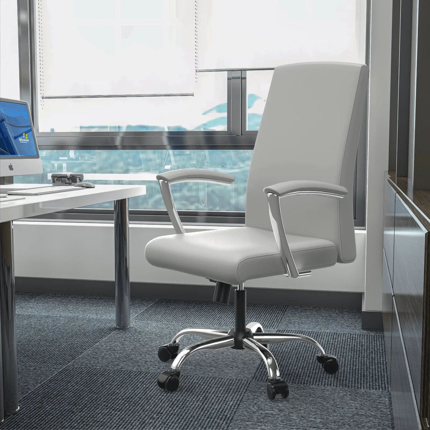 Evander Modern Swivel Office Chair in Faux Leather with Adjustable Height and Silver Frame - Elax Furniture
