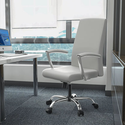 Evander Modern Swivel Office Chair in Faux Leather with Adjustable Height and Silver Frame - Elax Furniture