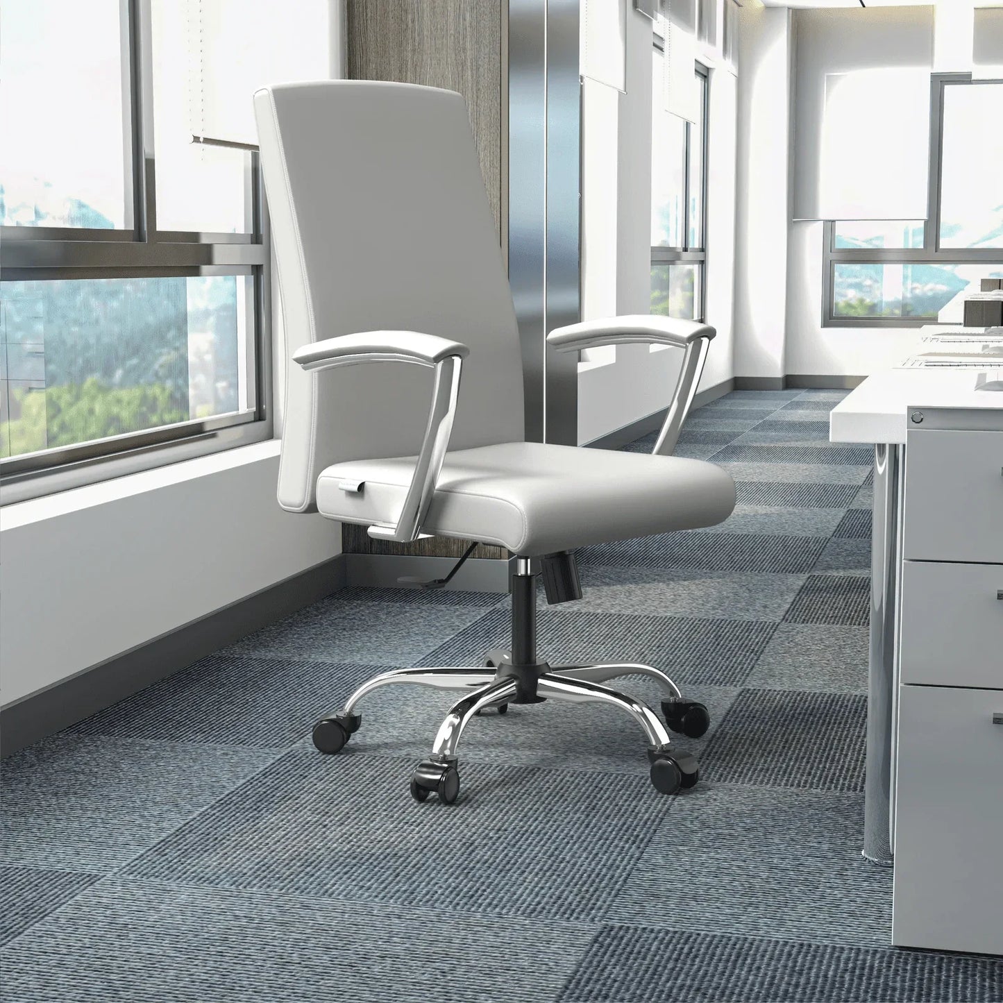 Evander Modern Swivel Office Chair in Faux Leather with Adjustable Height and Silver Frame - Elax Furniture