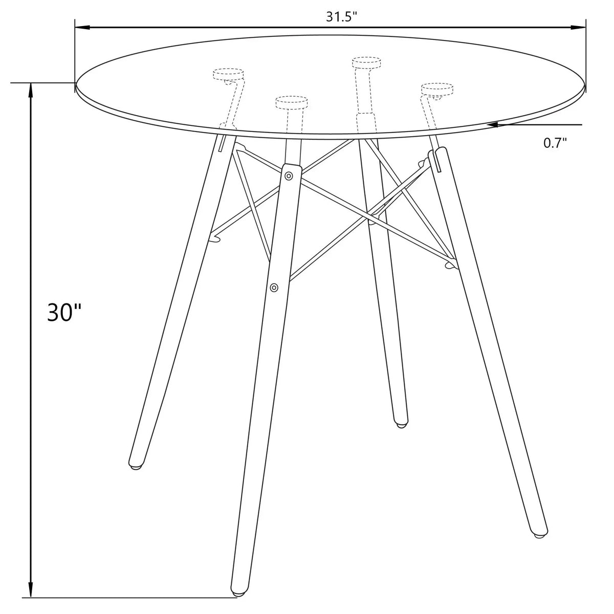 Dover Round Bistro Dining Table With Glass Tabletop and Beech Wood Eiffel Base - Elax Furniture
