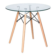 Dover Round Bistro Dining Table With Glass Tabletop and Beech Wood Eiffel Base - Elax Furniture