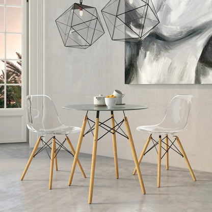 Dover Round Bistro Dining Table With Glass Tabletop and Beech Wood Eiffel Base - Elax Furniture