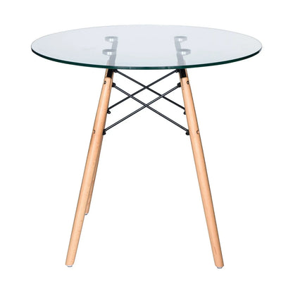 Dover Round Bistro Dining Table With Glass Tabletop and Beech Wood Eiffel Base - Elax Furniture