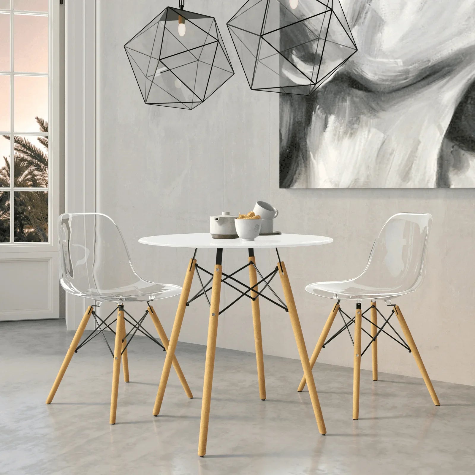 Dover Round Bistro Dining Table With Glass Tabletop and Beech Wood Eiffel Base - Elax Furniture